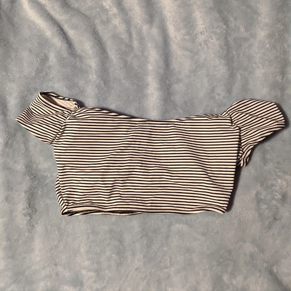 VS White Striped Crop Top Bikini Top - Picture 2 of 6